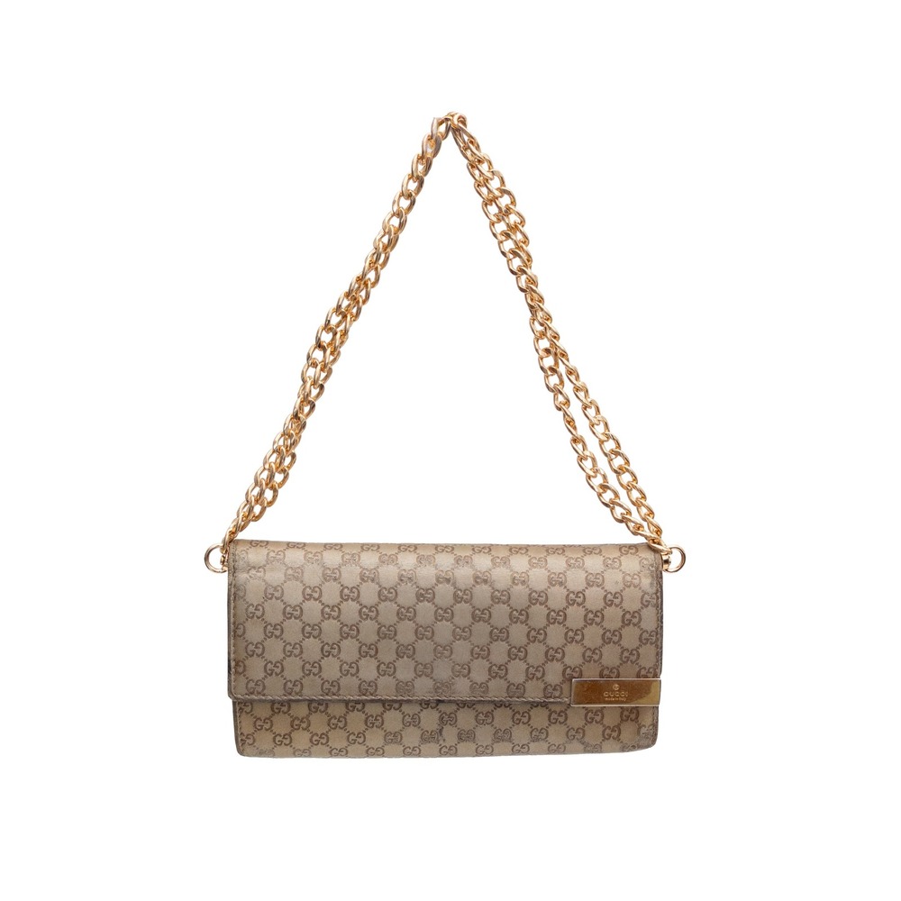 Gucci GG Monogram Metallic Gold Leather Wallet on Chain 269541 493075